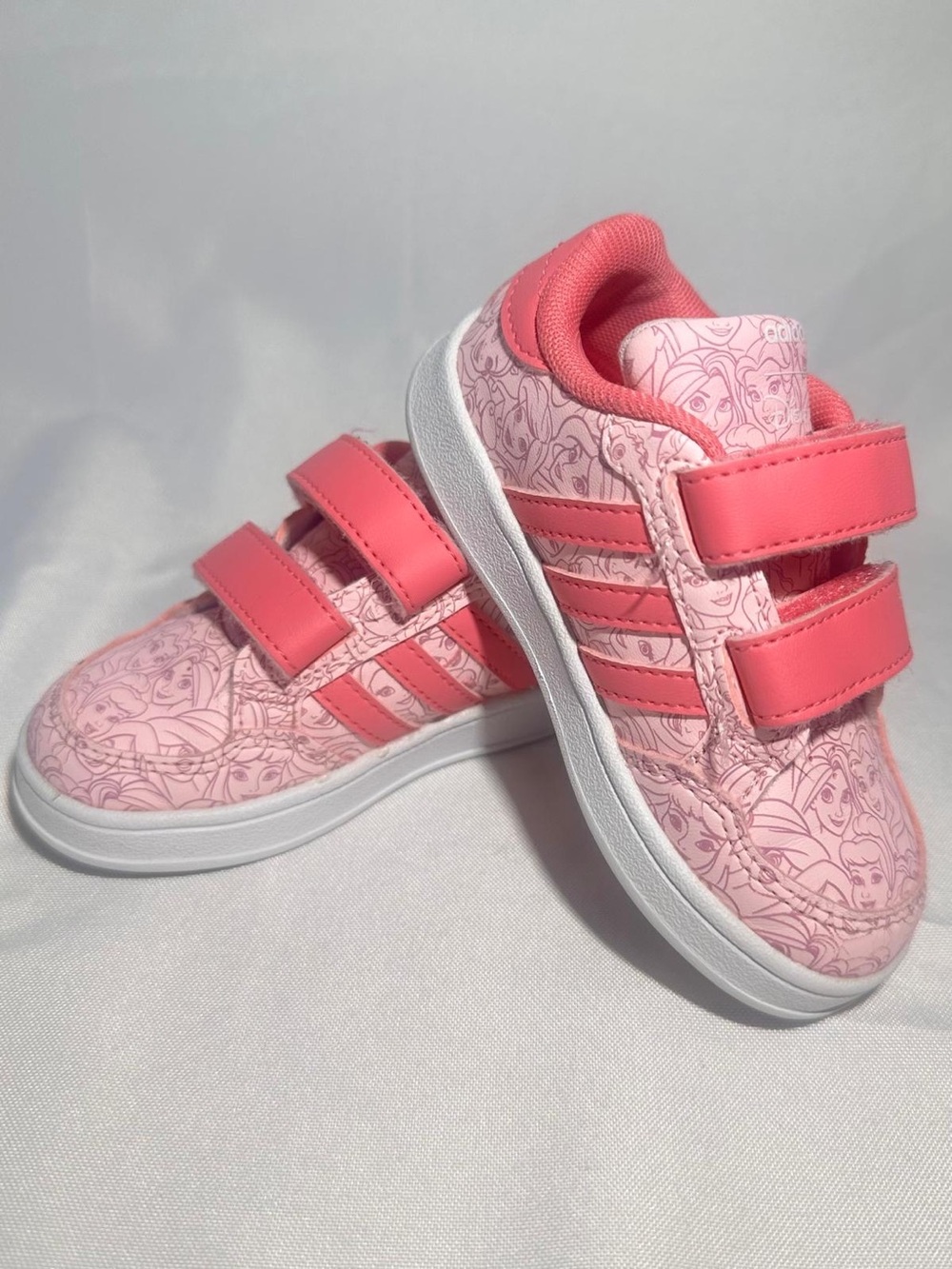 adidas Pink Velcro Kids Sneakers with Princess Character Print
